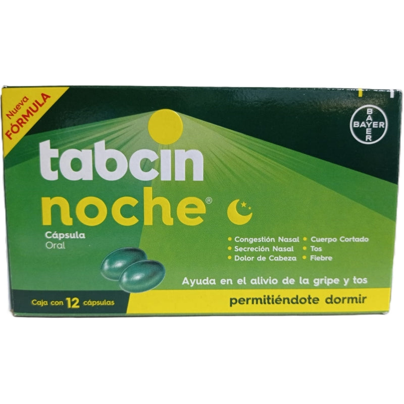 TABCIN NIGHT (PARACETAMOL/DEXTROMETHORPHAN/DOXYLAMINE/PHENYLEPHRINE) 250MG/10MG/6.25MG/5MG 12 CAPSULES