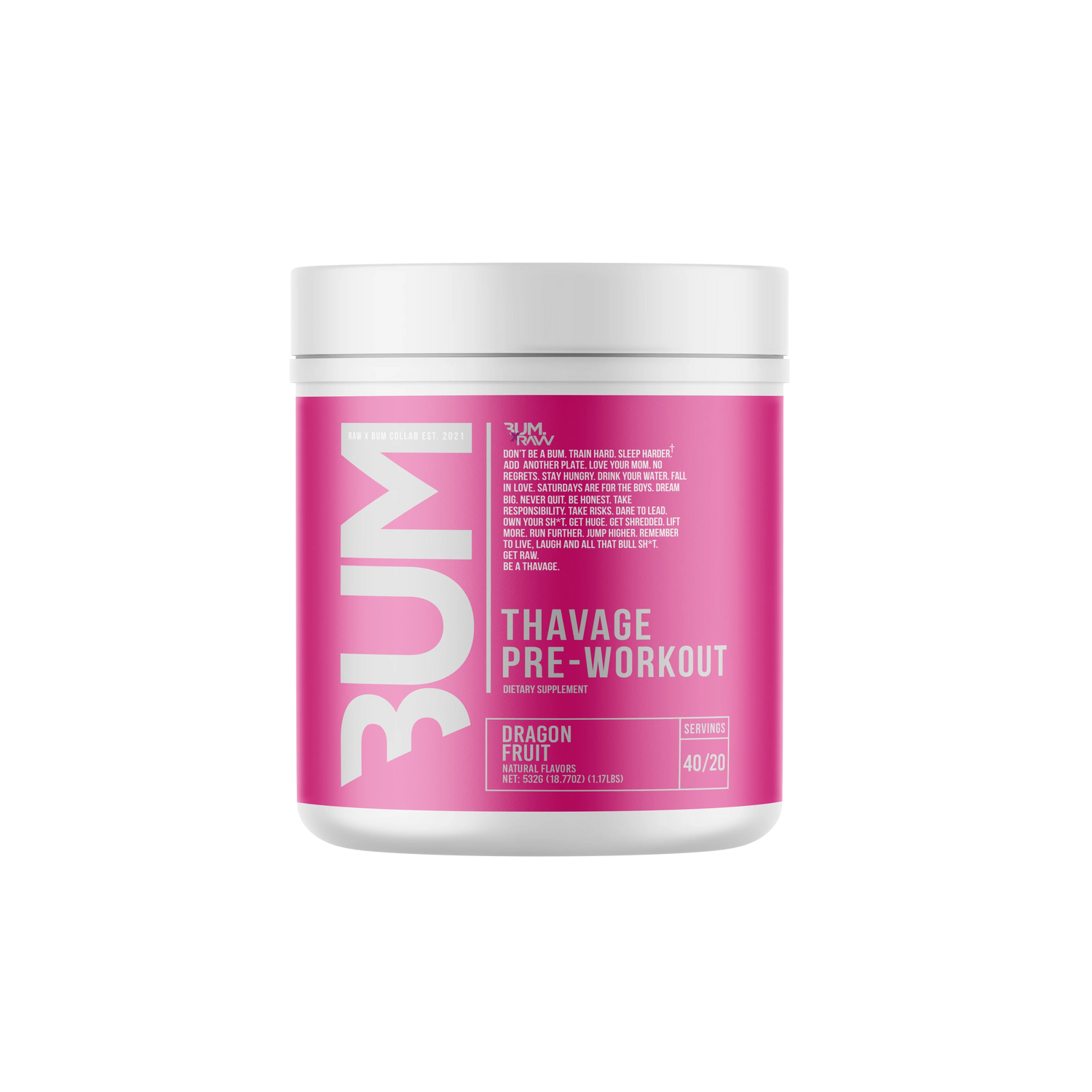 RAW CBUM THAVAGE PRE-WORKOUT 40 SERVICIOS DRAGON FRUIT