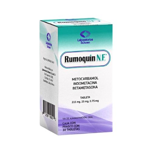 RUMOQUIN N.F. (METHOCARBAMOL, INDOMETHACIN, BETAMETHASONE) 215MG, 25MG, 0.075MG 30 TABLETS